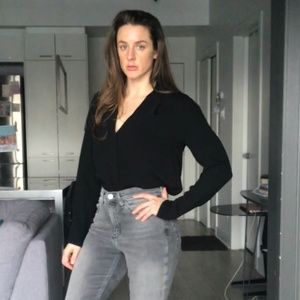 Babaton black plunge neck blouse